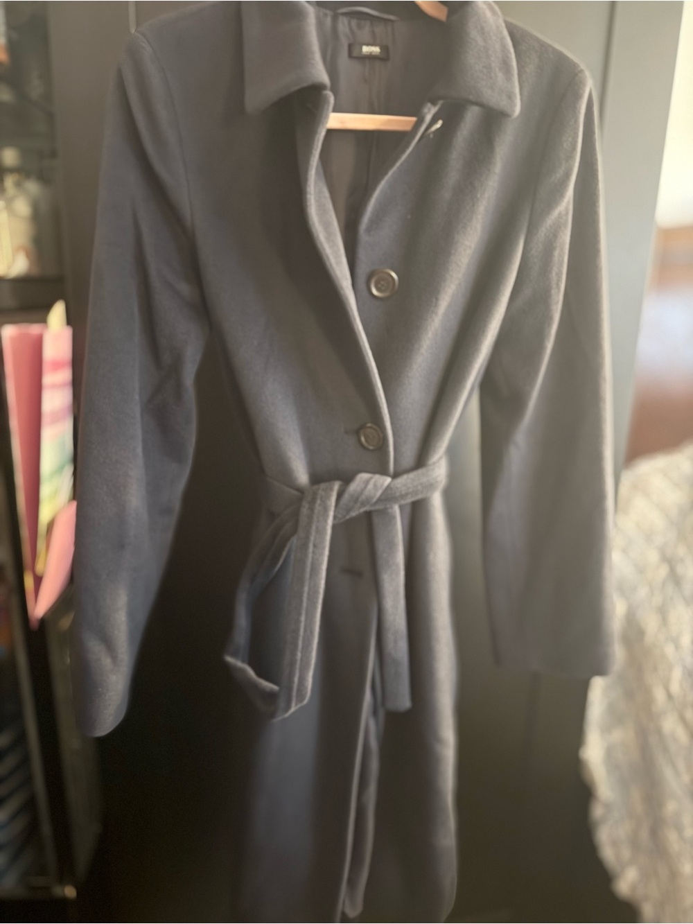 Hugo Boss Black Wool Belted Trench Coat